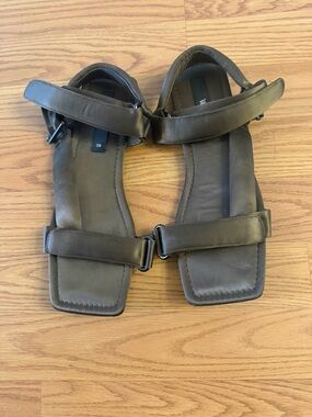 Zara Khaki Satin Square-Toe Strappy Sandals